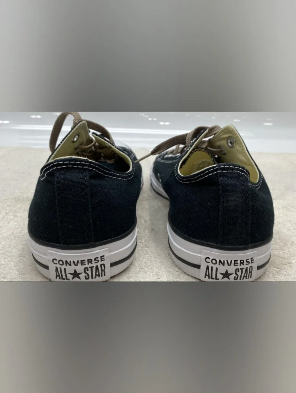 Converse Classic Black Canvas Low-Top Sneakers with Taupe Laces Size M10 W12
